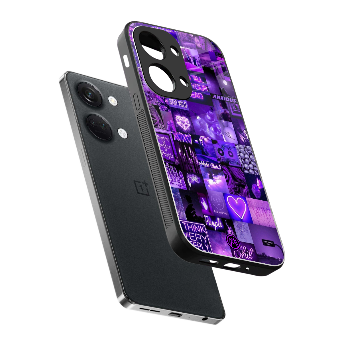 purple collage aesthetic back phone cover | glass case for oneplus nord 3