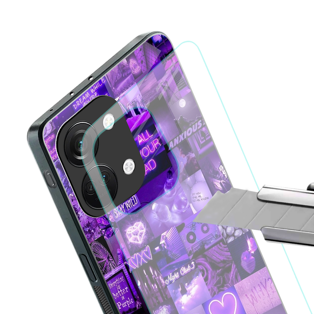 purple collage aesthetic back phone cover | glass case for oneplus nord 3