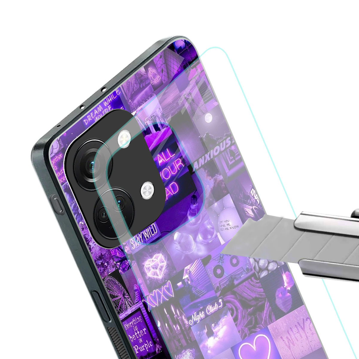 purple collage aesthetic back phone cover | glass case for oneplus nord 3