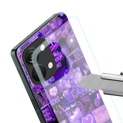 purple collage aesthetic back phone cover | glass case for oneplus nord 3