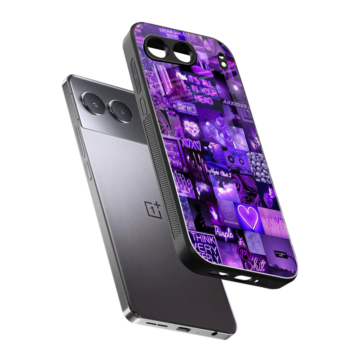 purple collage aesthetic back phone cover | glass case for oneplus nord 4