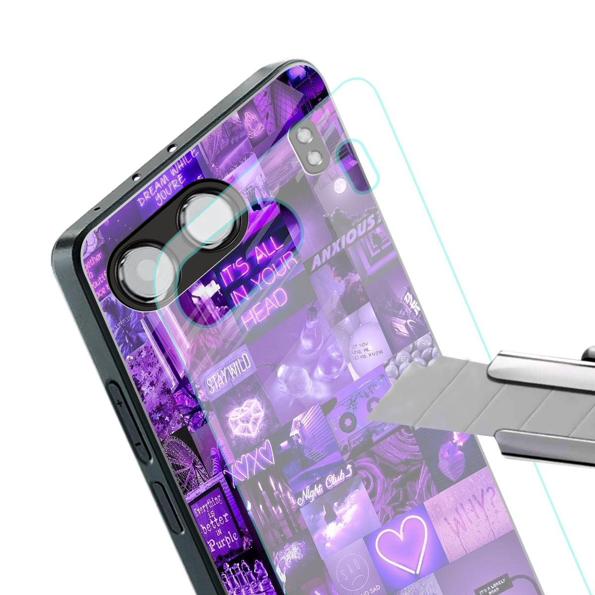 purple collage aesthetic back phone cover | glass case for oneplus nord 4