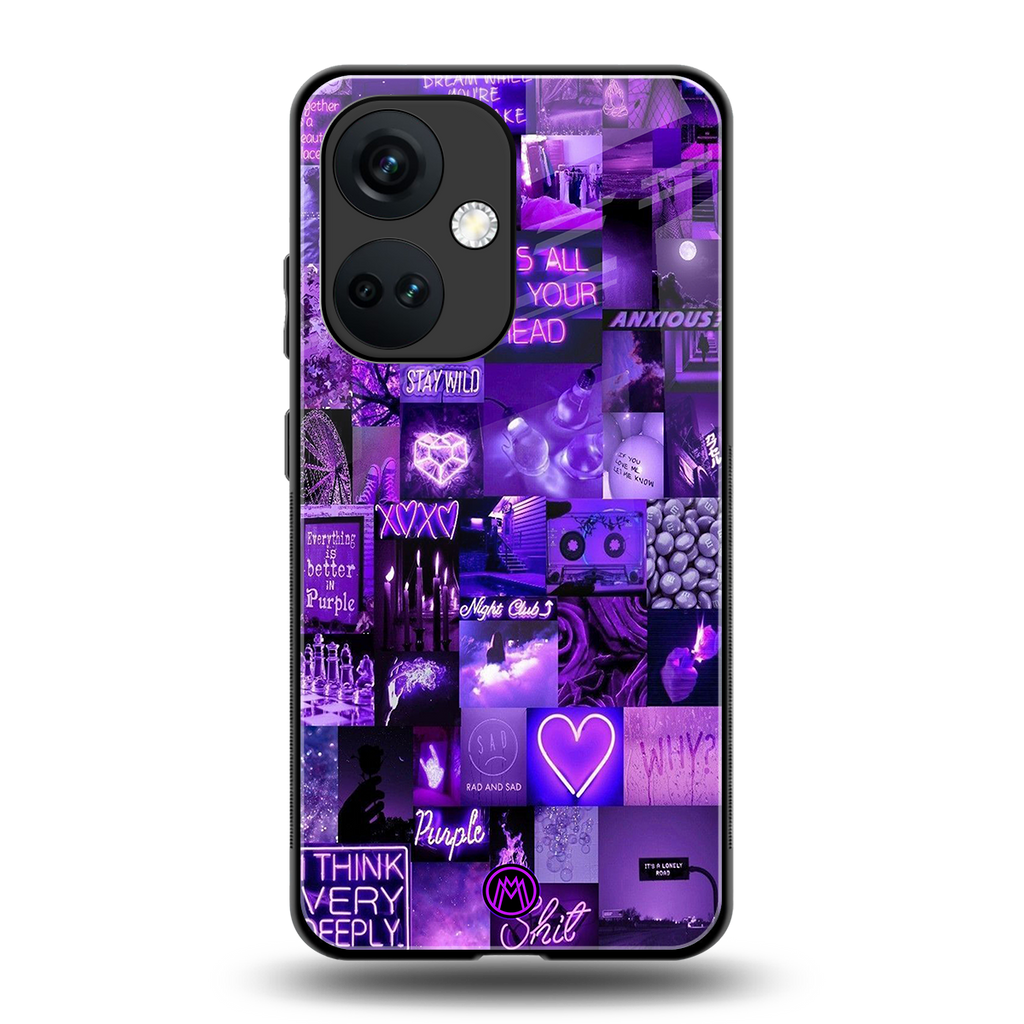 purple collage aesthetic back phone cover | glass case for oneplus nord ce 3