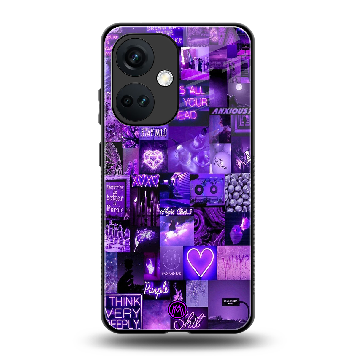 purple collage aesthetic back phone cover | glass case for oneplus nord ce 3