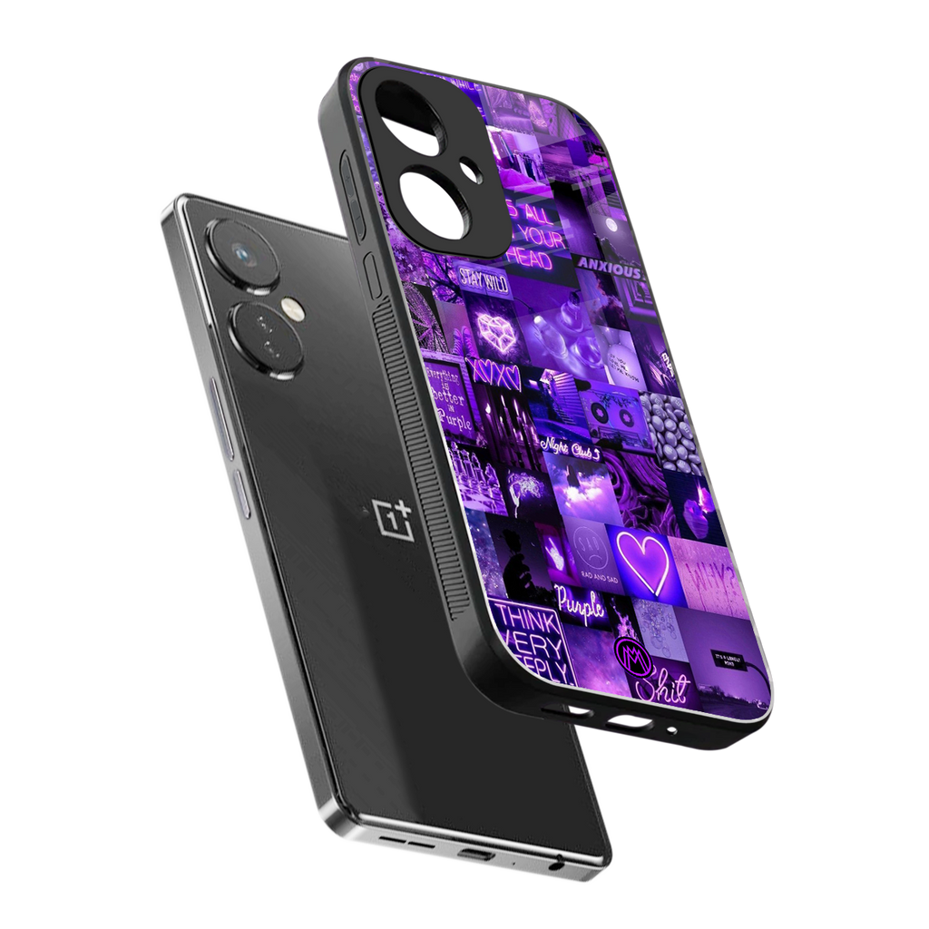 purple collage aesthetic back phone cover | glass case for oneplus nord ce 3
