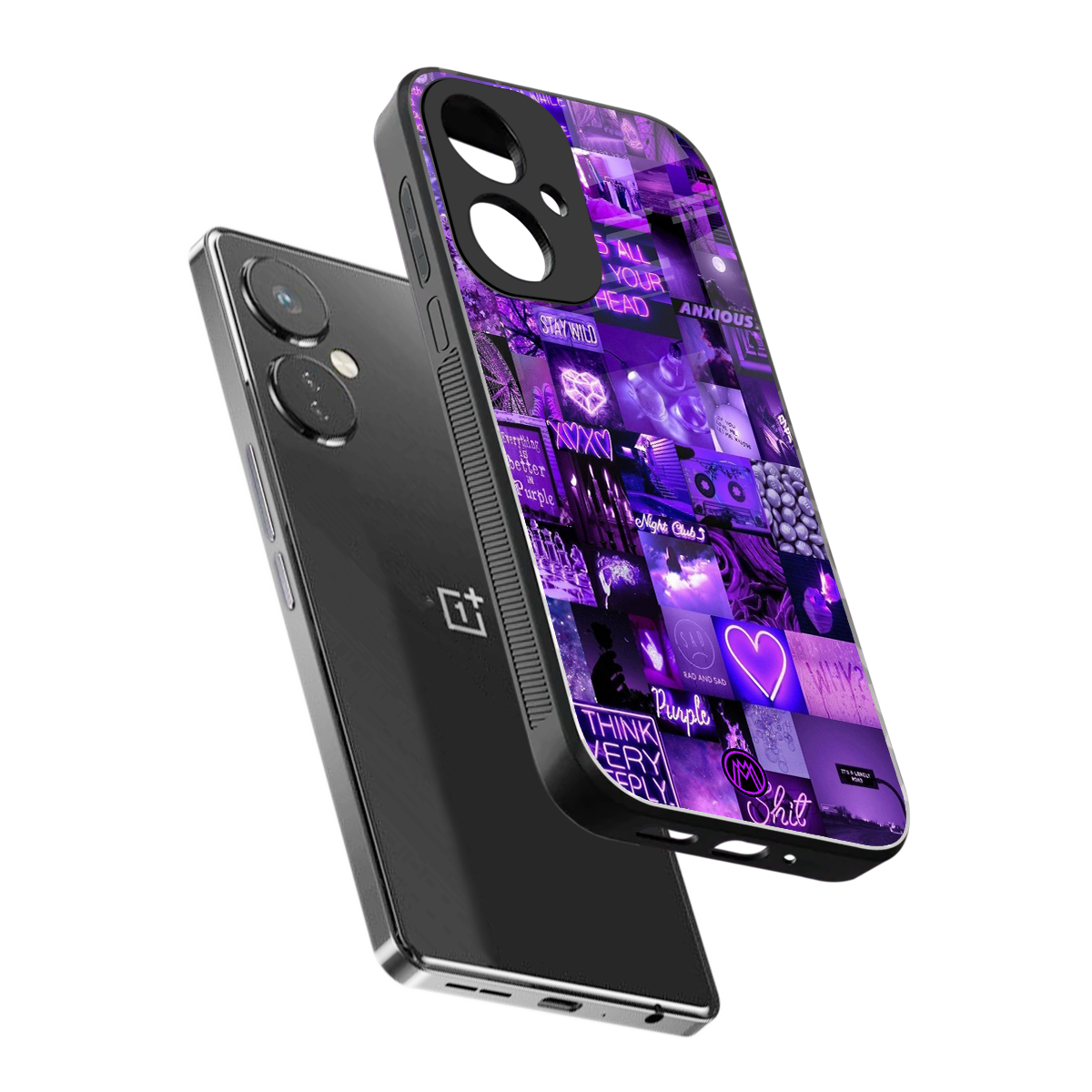 purple collage aesthetic back phone cover | glass case for oneplus nord ce 3