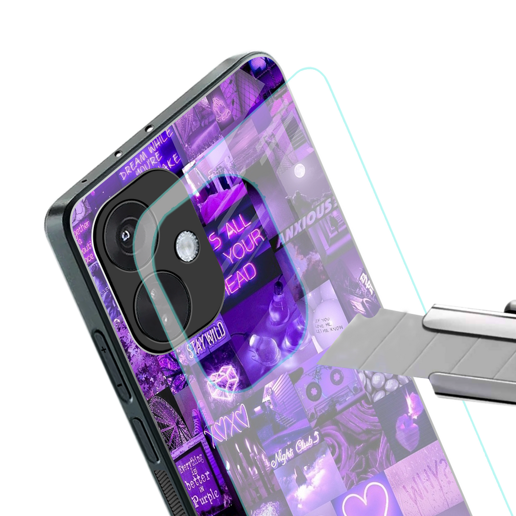 purple collage aesthetic back phone cover | glass case for oneplus nord ce 3