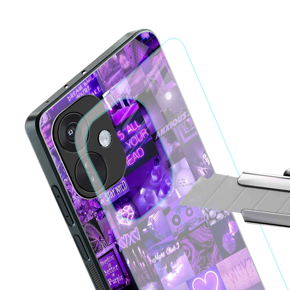 purple collage aesthetic back phone cover | glass case for oneplus nord ce 3