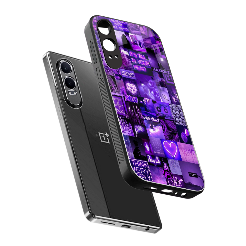 purple collage aesthetic back phone cover | glass case for oneplus nord ce 4 lite