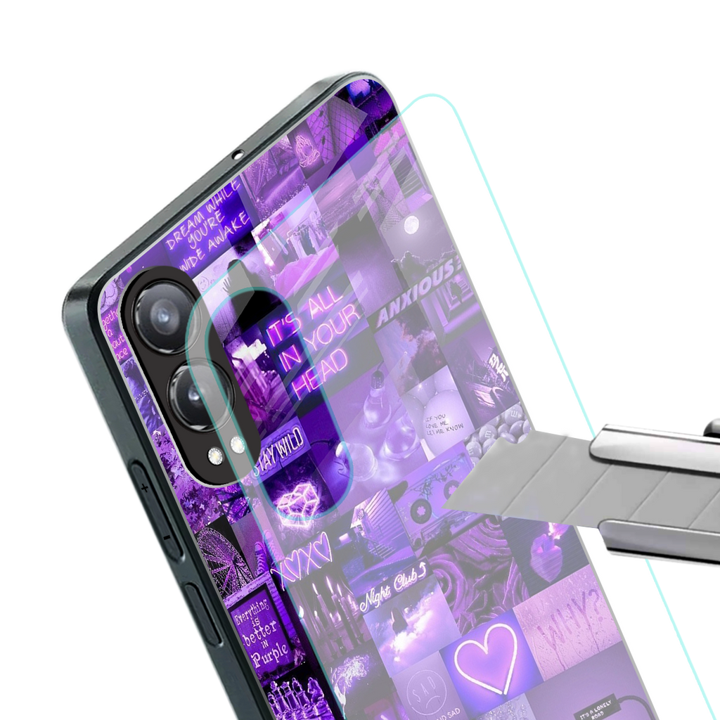 purple collage aesthetic back phone cover | glass case for oneplus nord ce 4 lite