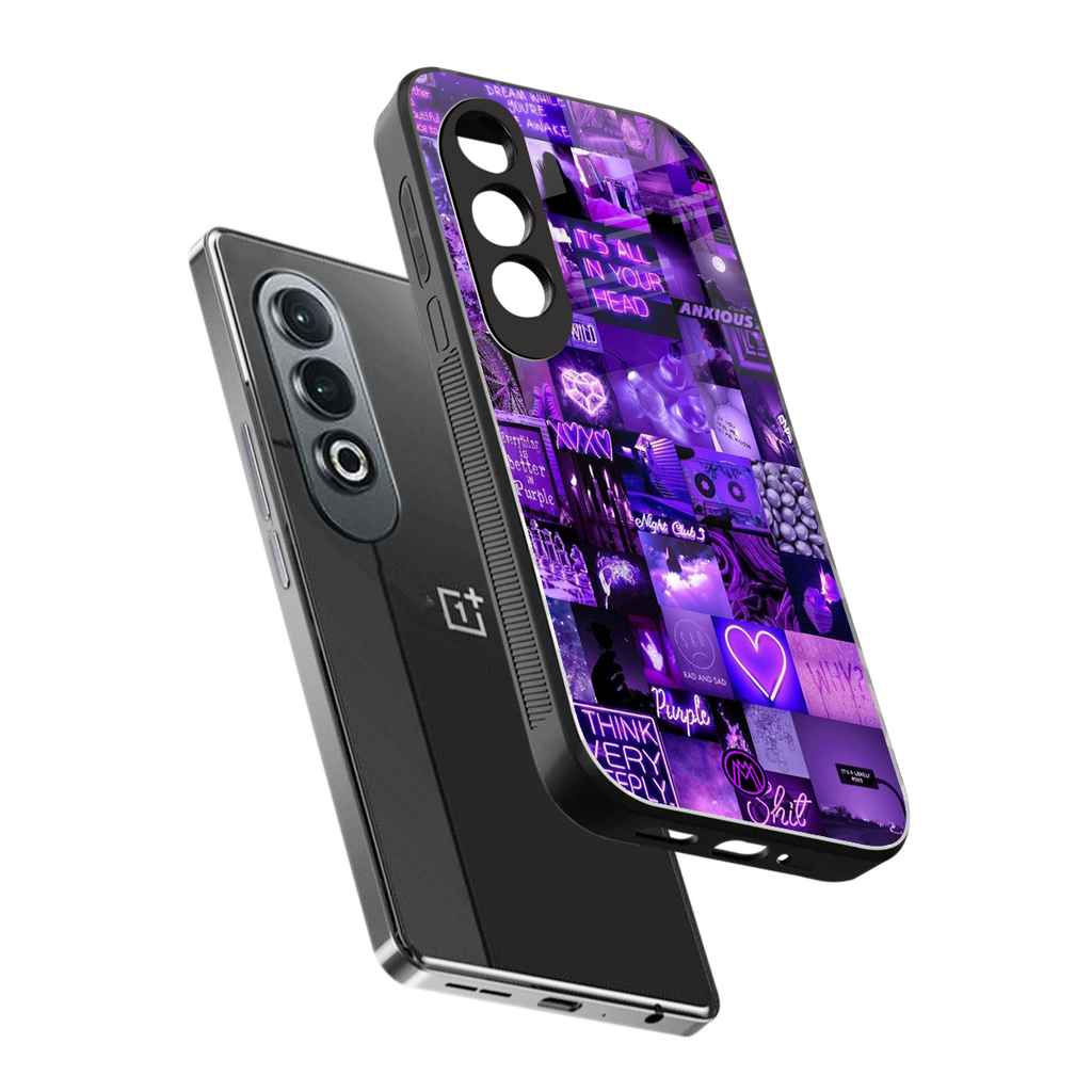 purple collage aesthetic back phone cover | glass case for oneplus nord ce 4