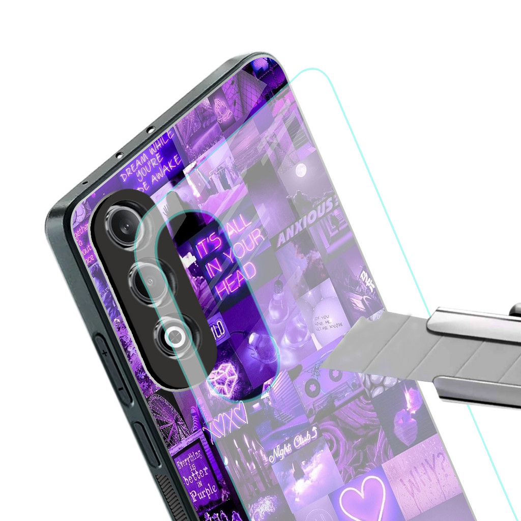 purple collage aesthetic back phone cover | glass case for oneplus nord ce 4