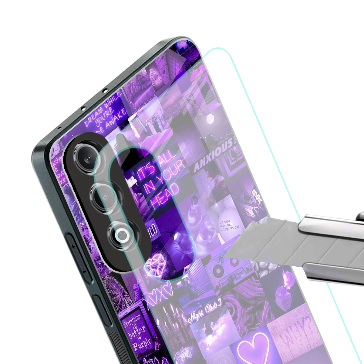 purple collage aesthetic back phone cover | glass case for oneplus nord ce 4