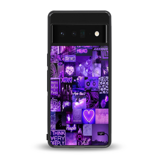 purple collage aesthetic back phone cover | glass case for google pixel 6 pro