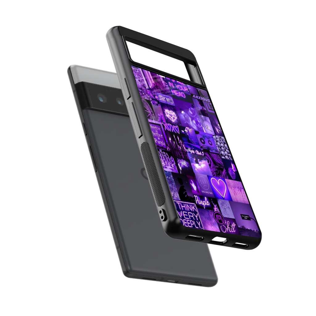 purple collage aesthetic back phone cover | glass case for google pixel 6 pro
