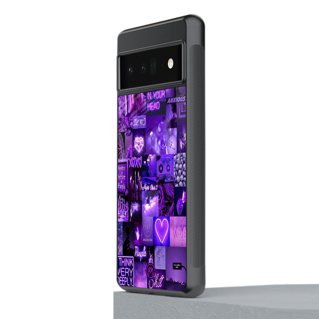 purple collage aesthetic back phone cover | glass case for google pixel 6 pro