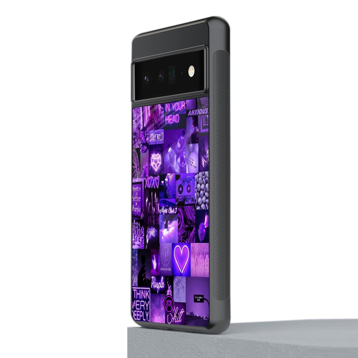 purple collage aesthetic back phone cover | glass case for google pixel 6 pro