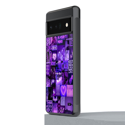 purple collage aesthetic back phone cover | glass case for google pixel 6 pro
