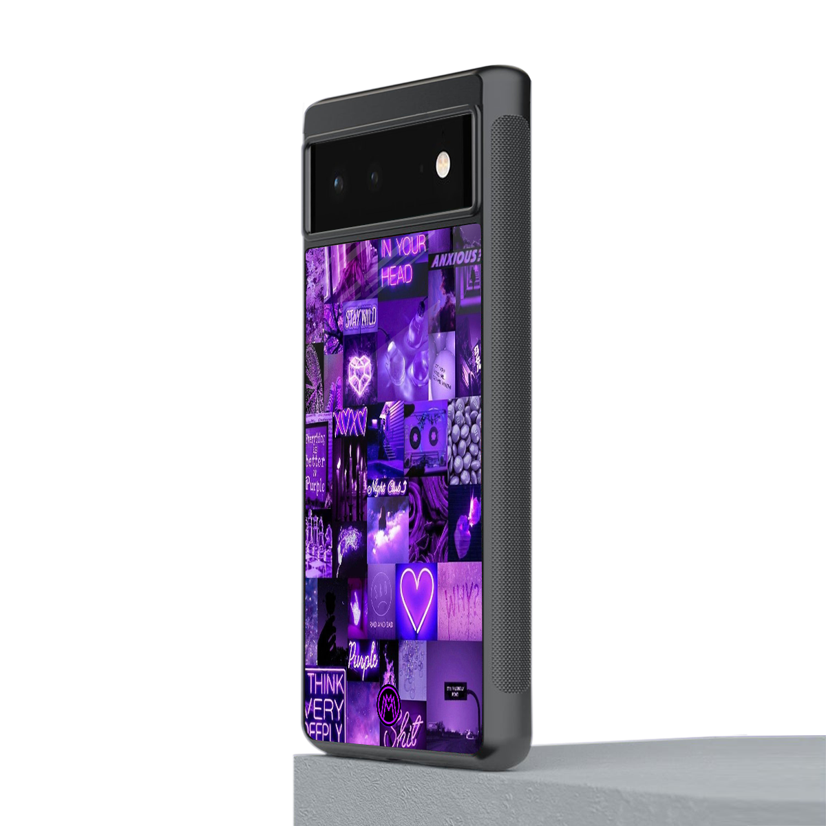 purple collage aesthetic back phone cover | glass case for google pixel 6