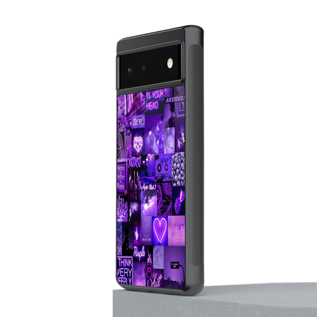purple collage aesthetic back phone cover | glass case for Google Pixel 6A
