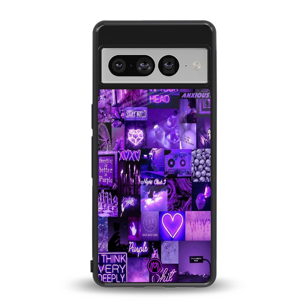 purple collage aesthetic back phone cover | glass case for google pixel 7 pro