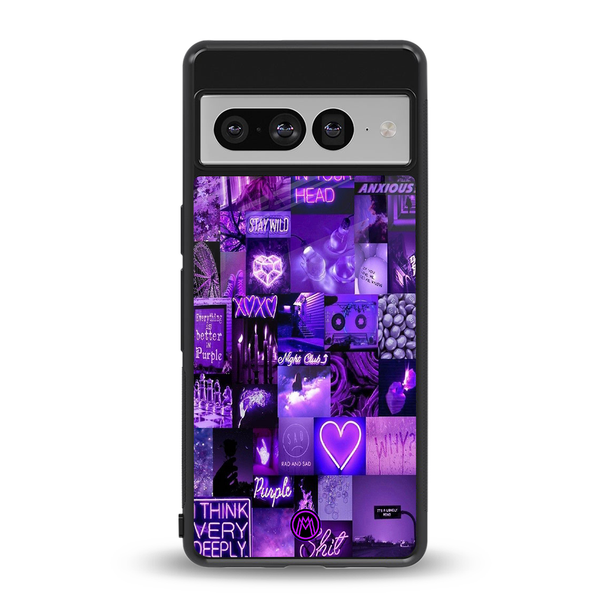 purple collage aesthetic back phone cover | glass case for google pixel 7 pro