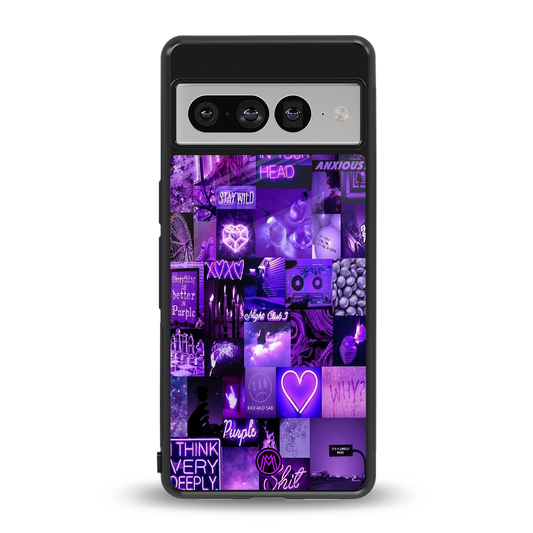 purple collage aesthetic back phone cover | glass case for google pixel 7 pro