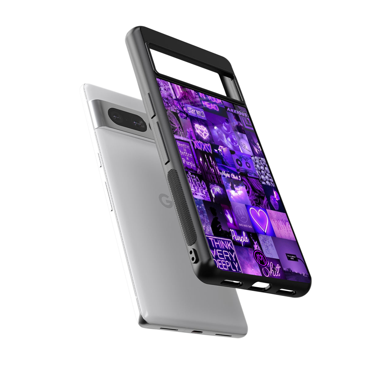 purple collage aesthetic back phone cover | glass case for google pixel 7 pro