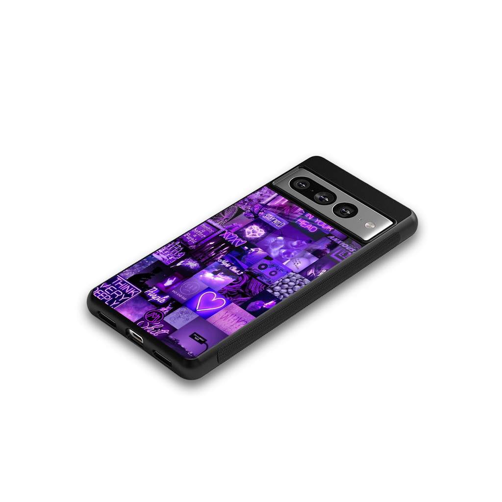 purple collage aesthetic back phone cover | glass case for google pixel 7 pro