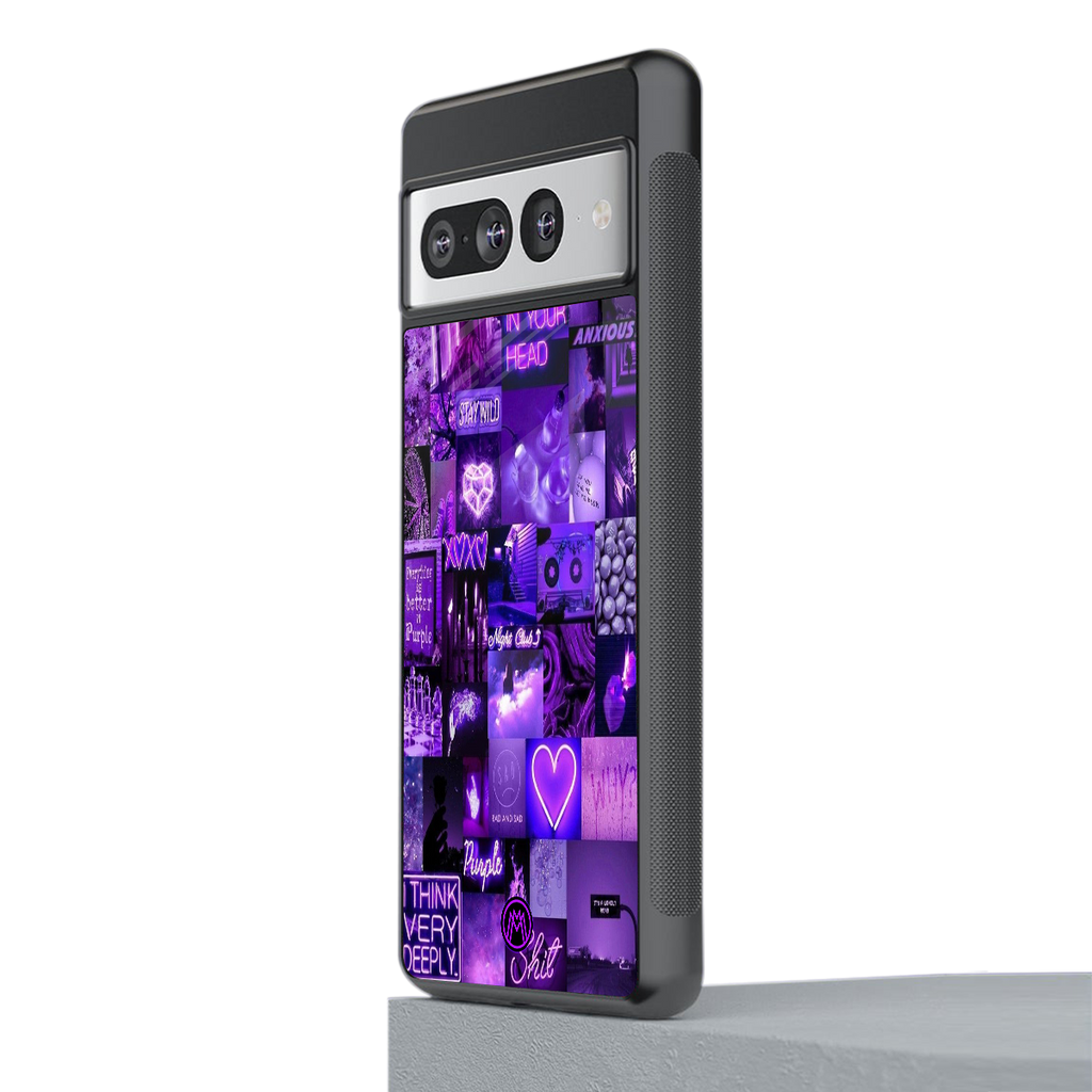 purple collage aesthetic back phone cover | glass case for google pixel 7 pro