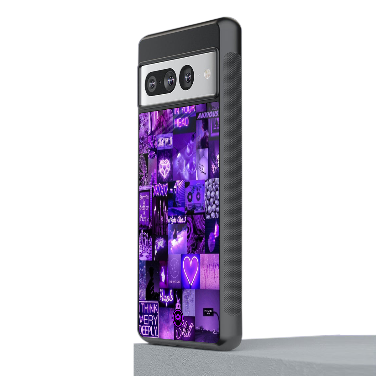 purple collage aesthetic back phone cover | glass case for google pixel 7 pro