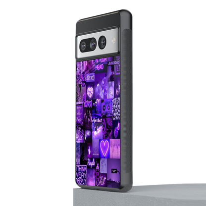 purple collage aesthetic back phone cover | glass case for google pixel 7 pro