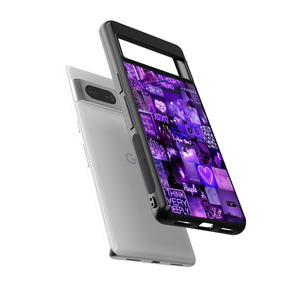purple collage aesthetic back phone cover | glass case for Google Pixel 7