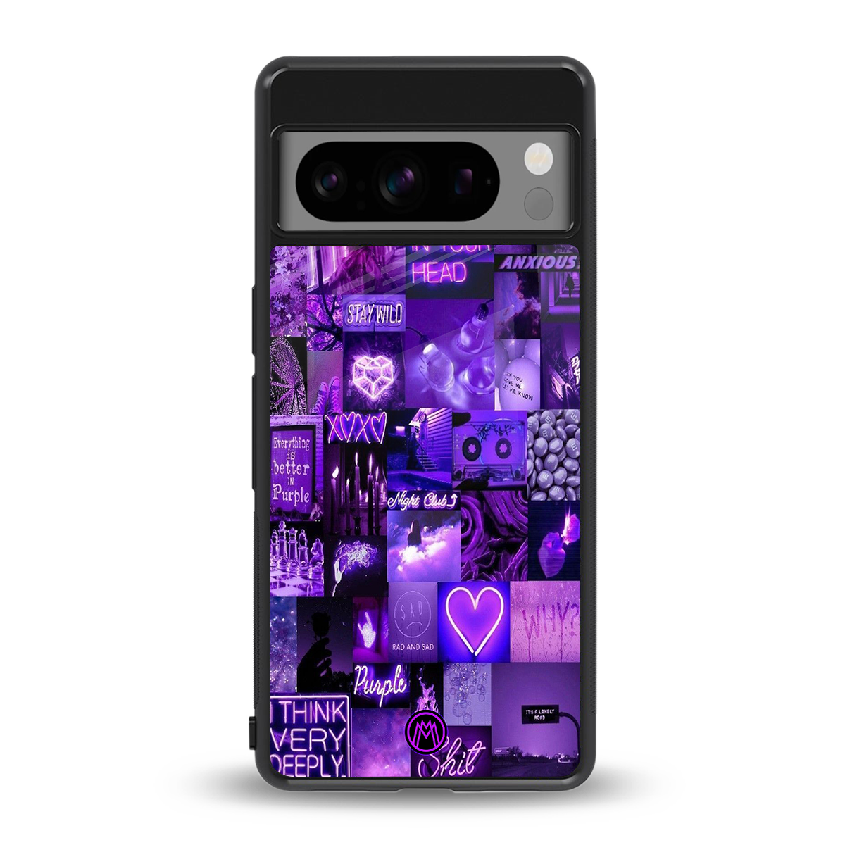 purple collage aesthetic back phone cover | glass case for google pixel 8 pro