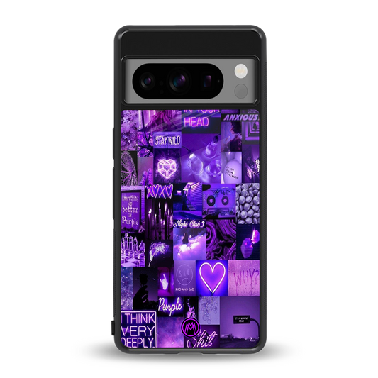 purple collage aesthetic back phone cover | glass case for google pixel 8 pro