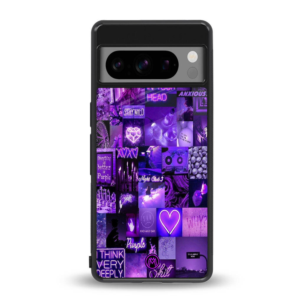 purple collage aesthetic back phone cover | glass case for google pixel 8 pro