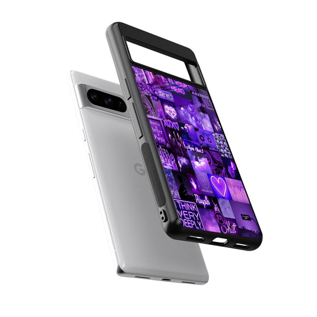purple collage aesthetic back phone cover | glass case for google pixel 8 pro