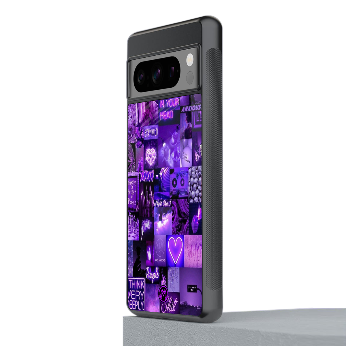 purple collage aesthetic back phone cover | glass case for google pixel 8 pro