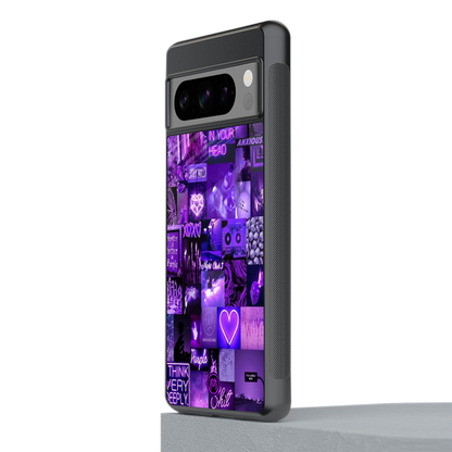 purple collage aesthetic back phone cover | glass case for google pixel 8 pro