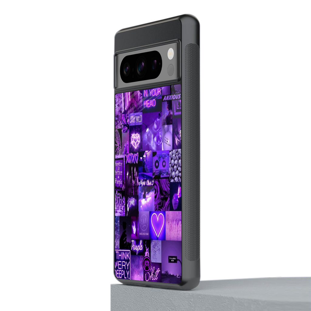 purple collage aesthetic back phone cover | glass case for google pixel 8 pro