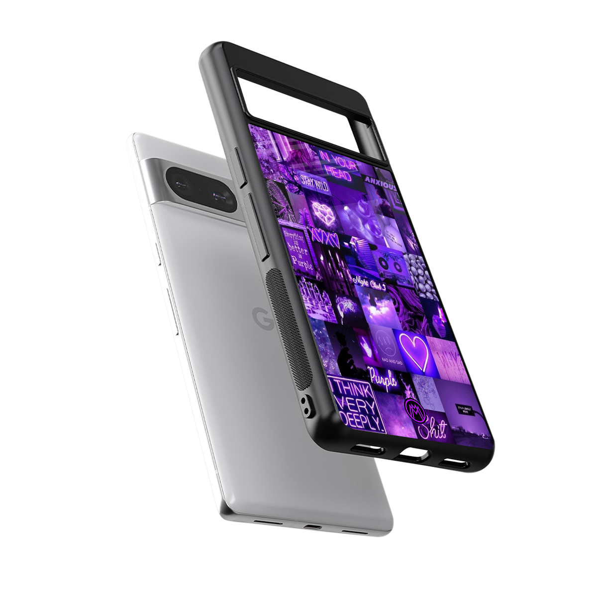 purple collage aesthetic back phone cover | glass case for Google Pixel 8