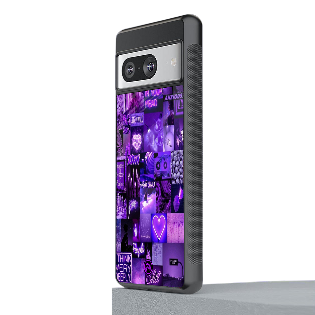 purple collage aesthetic back phone cover | glass case for Google Pixel 8