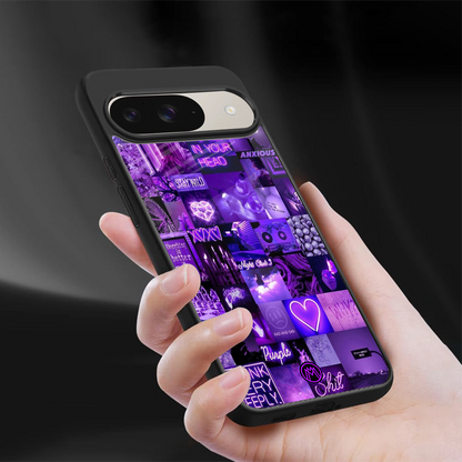 purple collage aesthetic back phone cover | glass case for google pixel 9