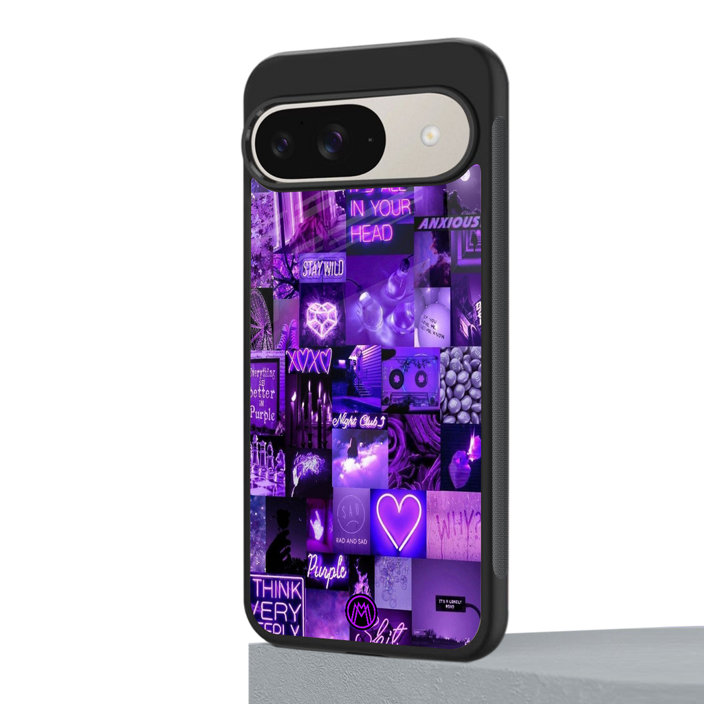 purple collage aesthetic back phone cover | glass case for google pixel 9