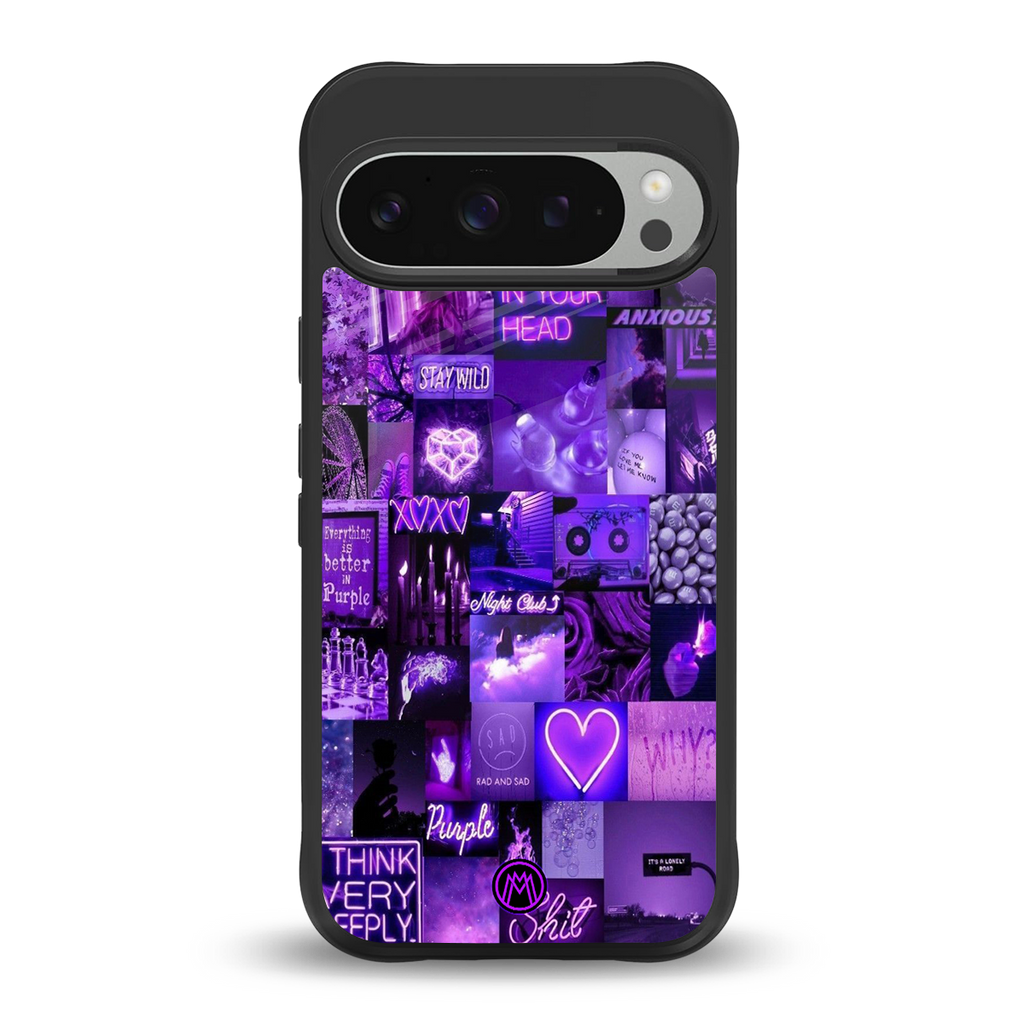 purple collage aesthetic back phone cover | glass case for google pixel 9 pro