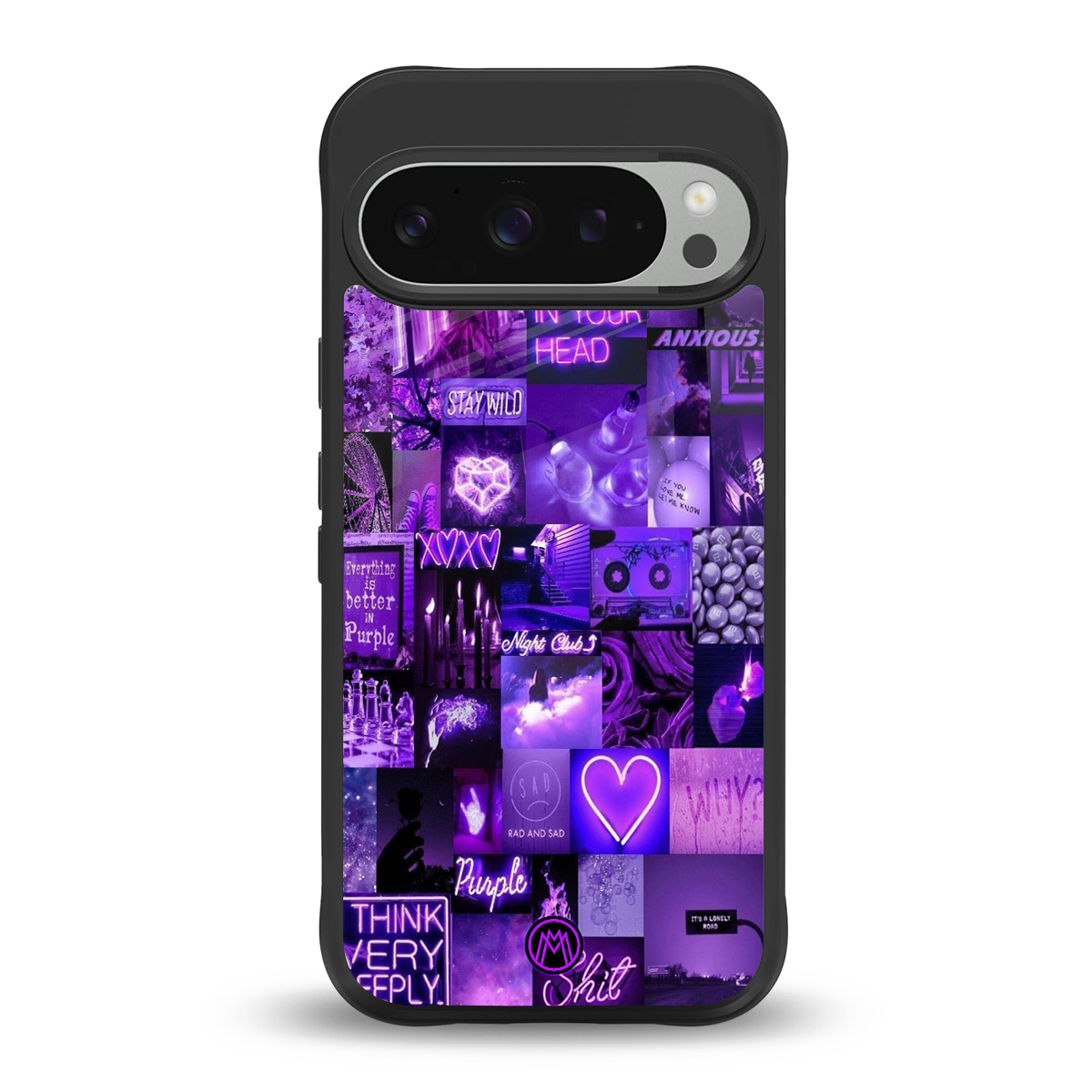 purple collage aesthetic back phone cover | glass case for google pixel 9 pro xl