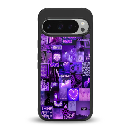 purple collage aesthetic back phone cover | glass case for google pixel 9 pro xl