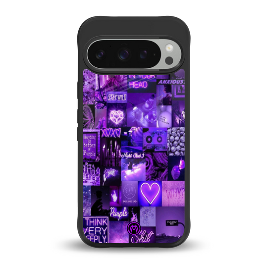 purple collage aesthetic back phone cover | glass case for google pixel 9 pro xl