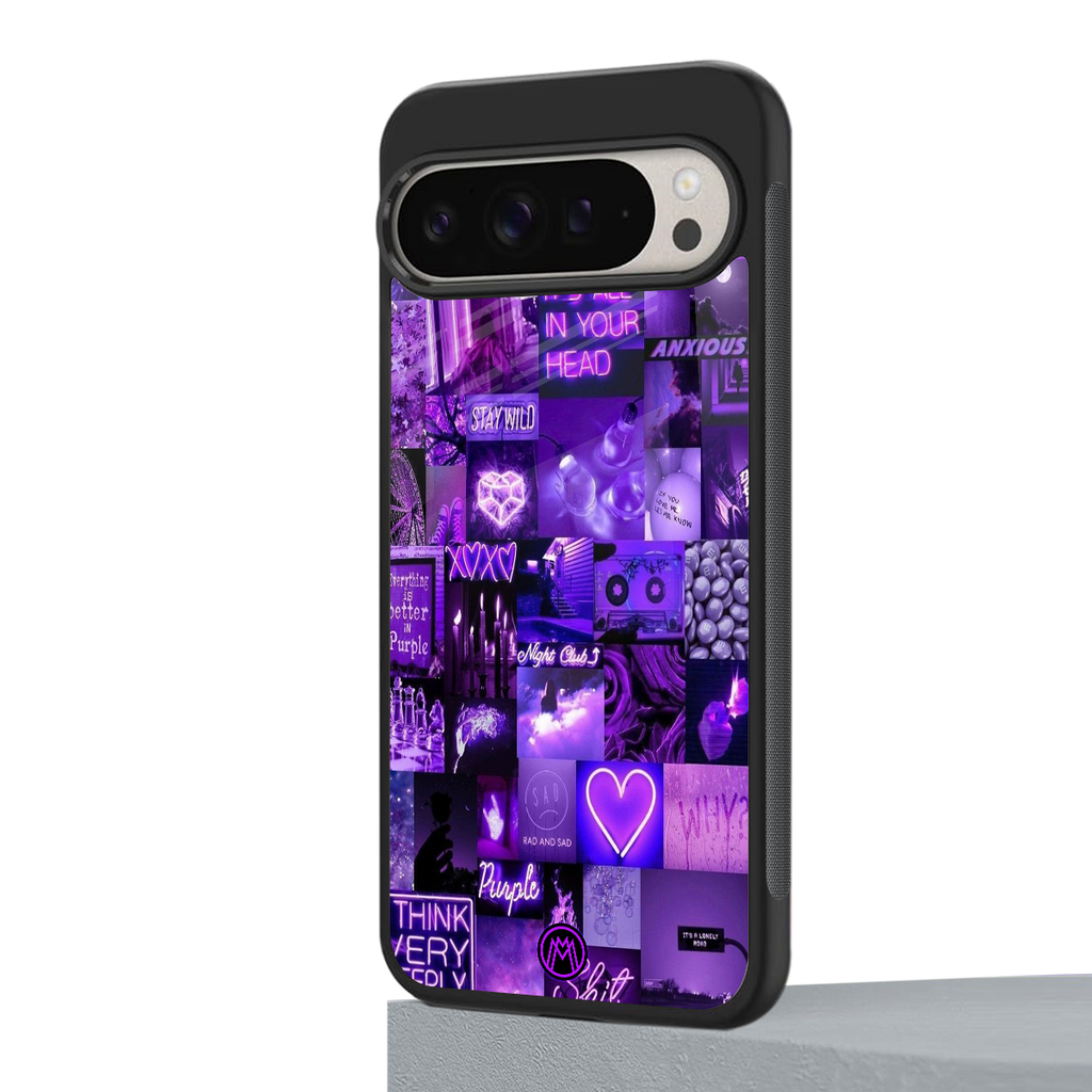 purple collage aesthetic back phone cover | glass case for google pixel 9 pro
