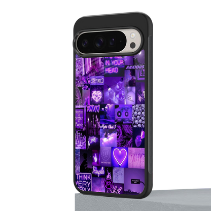 purple collage aesthetic back phone cover | glass case for google pixel 9 pro xl